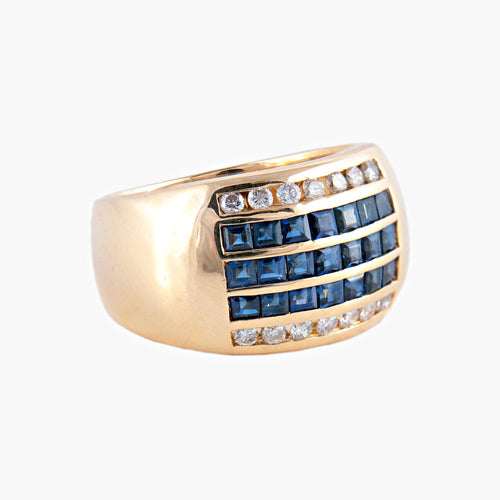 Bague 54.5 Bague jonc en or jaune, diamants et saphirs 58 Facettes BO/220036