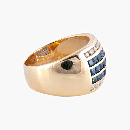 Bague 54.5 Bague jonc en or jaune, diamants et saphirs 58 Facettes BO/220036