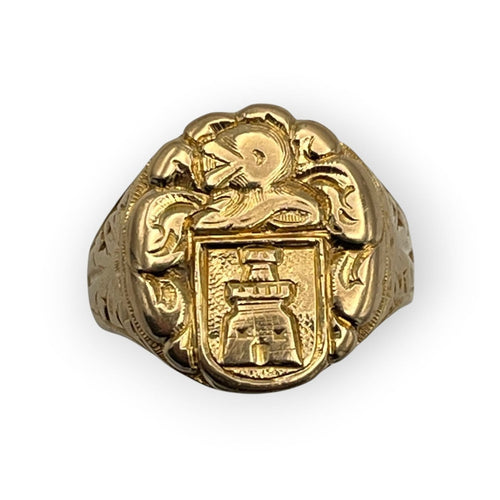 Bague 52 Chevalière blason gravé en or jaune 750 58 Facettes 149067235