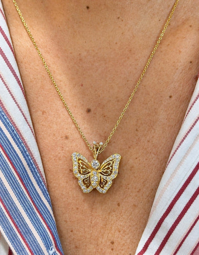 Collier Collier pendentif papillon en or jaune 18 carats et diamants 58 Facettes Pap