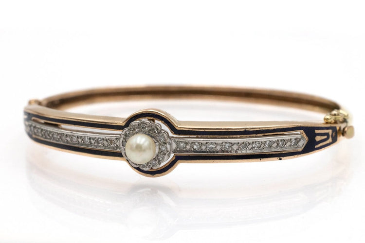 Bracelet Bracelet ancien en or jaune 585 avec diamants, perle et émail 58 Facettes 12015