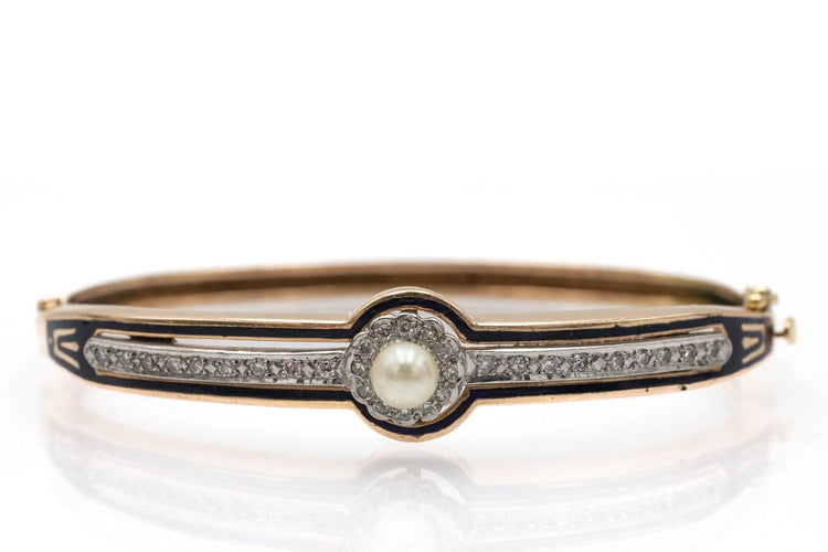 Bracelet Bracelet ancien en or jaune 585 avec diamants, perle et émail 58 Facettes 12015