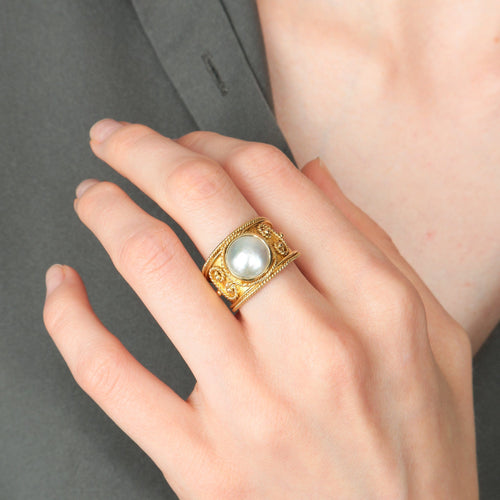 Bague 53.5 Sultan - Bague jonc en or jaune et nacre 58 Facettes BO/220077