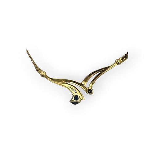 Collier Collier maille anglaise en or jaune, saphir et diamant 58 Facettes 149067745