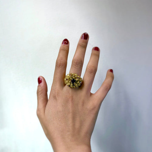 Bague 53 Bague fleur en or jaune 750‰ et rubis 58 Facettes 260027SP