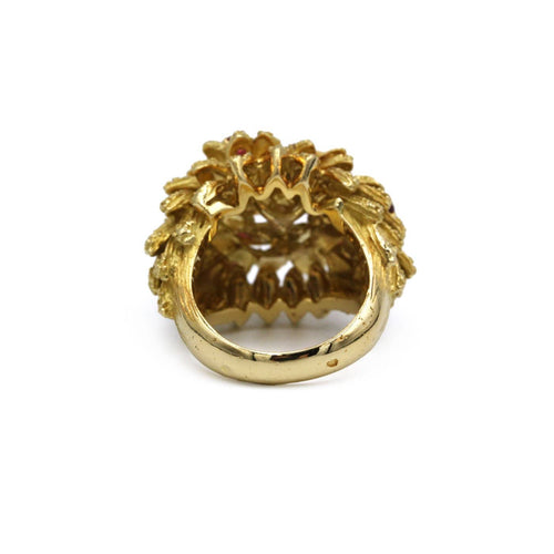 Bague 53 Bague fleur en or jaune 750‰ et rubis 58 Facettes 260027SP