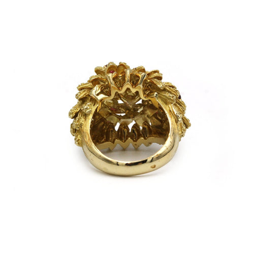 Bague 53 Bague fleur en or jaune 750‰ et rubis 58 Facettes 260027SP