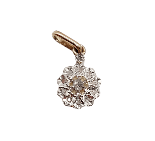 Pendentif Pendentif marguerite ancien en or 18k et platine, diamants taille rose 58 Facettes A06920