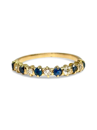 Bague 52 Demi-alliance - Bague en or jaune 18K avec saphirs et diamants 58 Facettes 1849