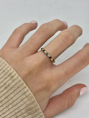 Bague 52 Demi-alliance - Bague en or jaune 18K avec saphirs et diamants 58 Facettes 1849