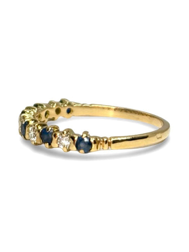 Bague 52 Demi-alliance - Bague en or jaune 18K avec saphirs et diamants 58 Facettes 1849