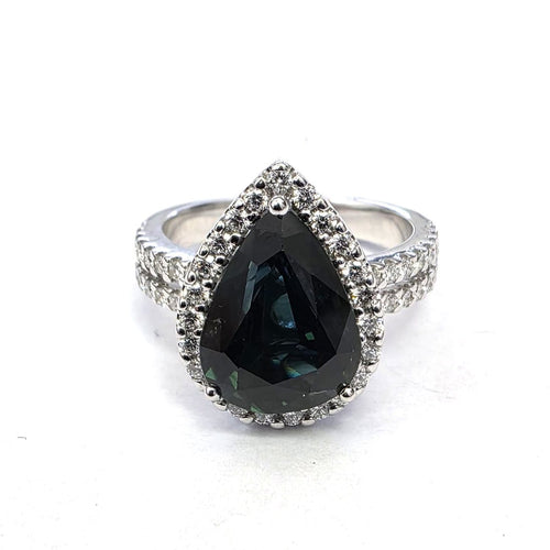 Bague 54 Bague en or blanc avec saphir poire et diamants 58 Facettes 274/26 A