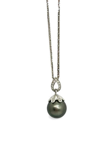 Collier Collier en or blanc 18K avec perle de Tahiti et diamants 1 ct 58 Facettes 1844