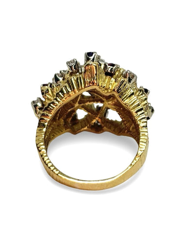 Bague 53 Bague ancienne en or jaune 18K avec diamants, saphirs et rubis 58 Facettes 1873
