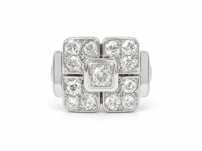 Bague 50 Art Déco - Bague en or blanc 18 carats, diamants 1,20 ct 58 Facettes 33737