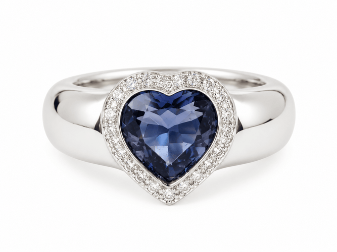 Bague 56 Poiray - Bague Cœur en or blanc, tanzanite et diamants 58 Facettes 33744