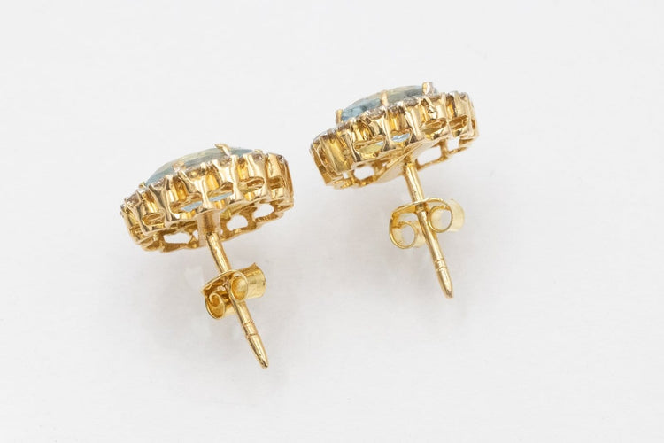 Boucles d'oreilles Boucles d'oreilles puces en or jaune 750, aigues-marines et diamants 58 Facettes 12079