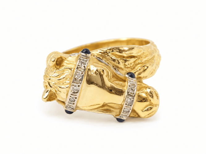 Bague 63 Bague tête de cheval en or jaune, diamants et saphirs 58 Facettes 33731