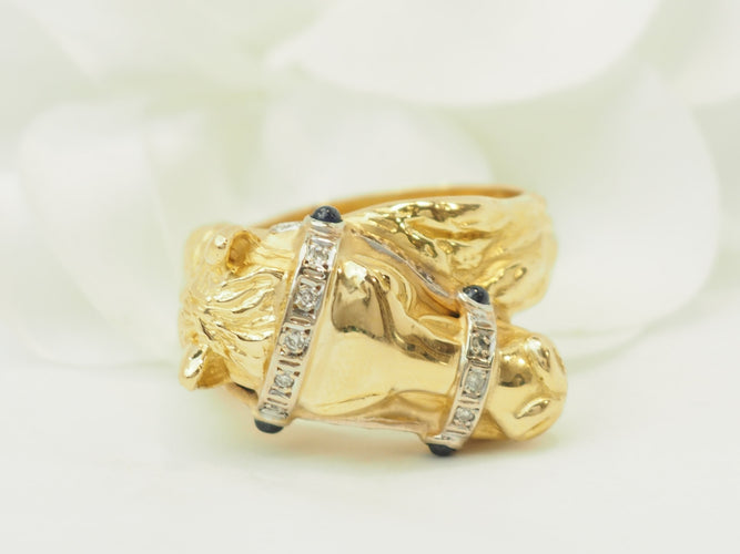 Bague 63 Bague tête de cheval en or jaune 18 carats, diamants et saphirs 58 Facettes 33731