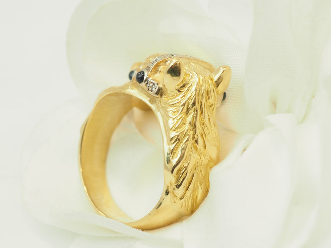 Bague 63 Bague tête de cheval en or jaune 18 carats, diamants et saphirs 58 Facettes 33731