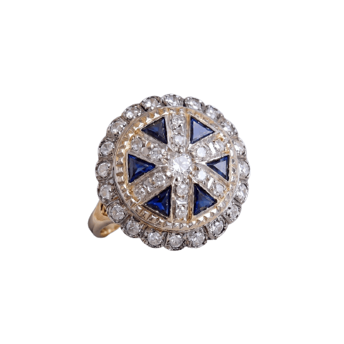 Bague 51.5 Bague vintage - Saphirs Troïdia et diamants en or rose et or blanc 18K 58 Facettes 1780