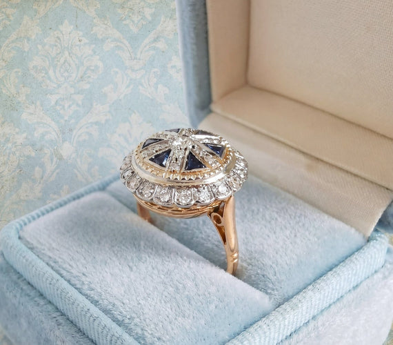 Bague 51.5 Bague vintage - Saphirs Troïdia et diamants en or rose et or blanc 18K 58 Facettes 1780