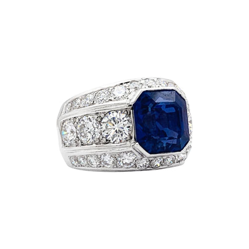 Bague 54 Bague platine, saphir et diamants. 58 Facettes 35525