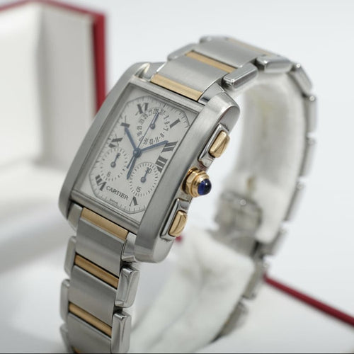Montre Cartier Tank Française GM - Montre en or 18 carats et acier 58 Facettes 1.0000977/1