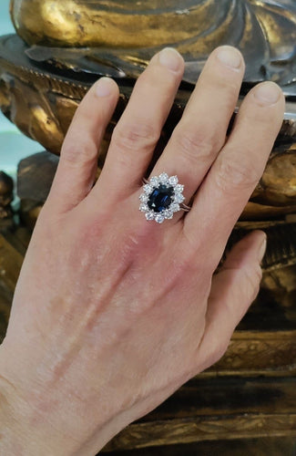 Bague 56.5 Bague marguerite saphir et diamants en or blanc 58 Facettes 611