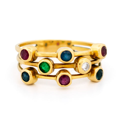 Bague 52.5 Bague multibandes en or jaune 14k avec diamants, saphirs, rubis et émeraudes 58 Facettes D7F5A59B63AF4B04AB99E64F9EDAAE62