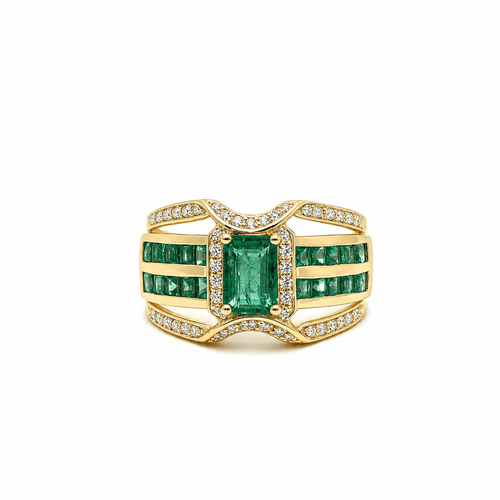 Bague 59 Green Splendor - Bague en or jaune 18k avec émeraudes colombiennes et diamants 58 Facettes 50448
