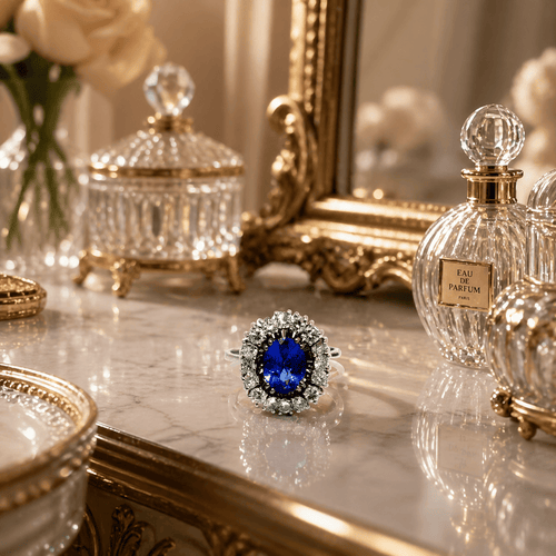 Bague Bague halo en or blanc 18k avec tourmaline bleue et diamants 58 Facettes 50451