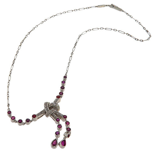 Collier Girocollo - Collier en or blanc 18 kt avec rubis et diamants 0,21 ct 58 Facettes G3932