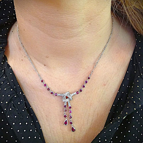 Collier Girocollo - Collier en or blanc 18 kt avec rubis et diamants 0,21 ct 58 Facettes G3932