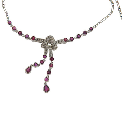 Collier Girocollo - Collier en or blanc 18 kt avec rubis et diamants 0,21 ct 58 Facettes G3932