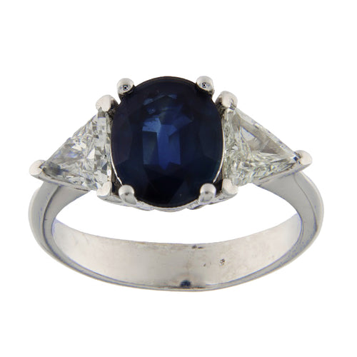 Bague 54 Bague - Or blanc 18 kt avec saphir 3,40 ct et diamants trilliant 58 Facettes G3684