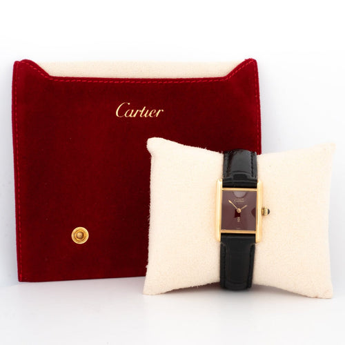 Montre Cartier Tank Must - Montre SM cadran bordeaux en vermeil 58 Facettes 507