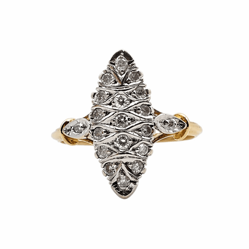 Bague 61 Bague marquise en or jaune et or gris 18K et diamants 58 Facettes Bague marquise en or et diamants