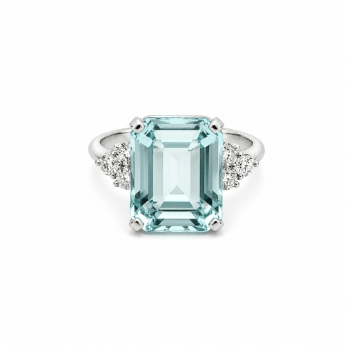Bague 54 Bague - Aigue-marine 6,0 ct en or blanc 18k et diamants 58 Facettes 50452