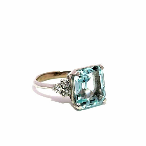 Bague 54 Bague - Aigue-marine 6,0 ct en or blanc 18k et diamants 58 Facettes 50452