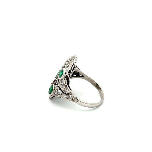 Bague 56 Bague Art déco géométrique en or blanc 18k, émeraudes colombiennes et diamants 58 Facettes 50455