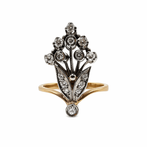 Bague 57 Bague bouquet ancienne en or jaune 18 carats et diamants 58 Facettes Bague Bouquet ancien en or et diamants