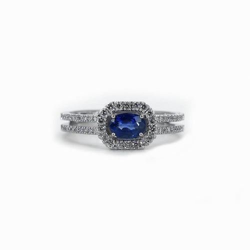 Bague 55 Bague en or blanc 18 carats avec saphir et diamants 58 Facettes Bague 144/1