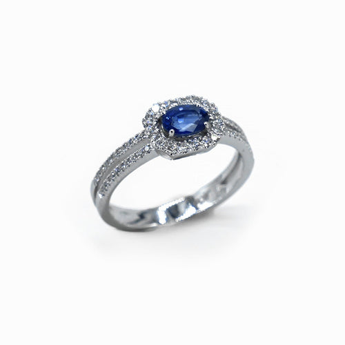 Bague 55 Bague en or blanc 18 carats avec saphir et diamants 58 Facettes Bague 144/1