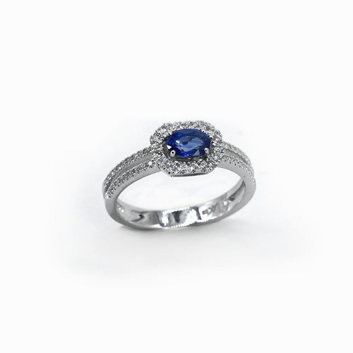 Bague 55 Bague en or blanc 18 carats avec saphir et diamants 58 Facettes Bague 144/1