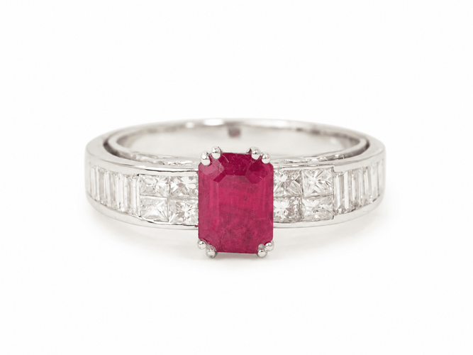 Bague 53 Bague en or blanc, rubis 1,30 ct et diamants 0,74 ct 58 Facettes 33747