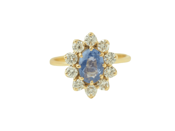 Bague 50.5 Bague entourage en or jaune avec saphir de Ceylan et diamants 58 Facettes 33720