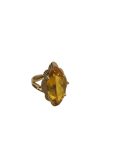 Bague 52 Bague marquise vintage en or jaune 18k et citrine 58 Facettes STBO65
