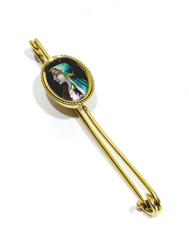 Broche Bonnadier Limoges - Épingle en or jaune 18 carats et émail 58 Facettes ID: 1750671