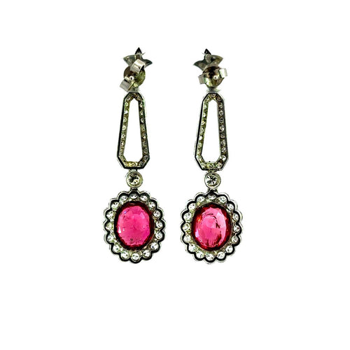 Boucles d'oreilles Boucles d’oreilles - Rubellites roses et diamants en platine 58 Facettes 50456